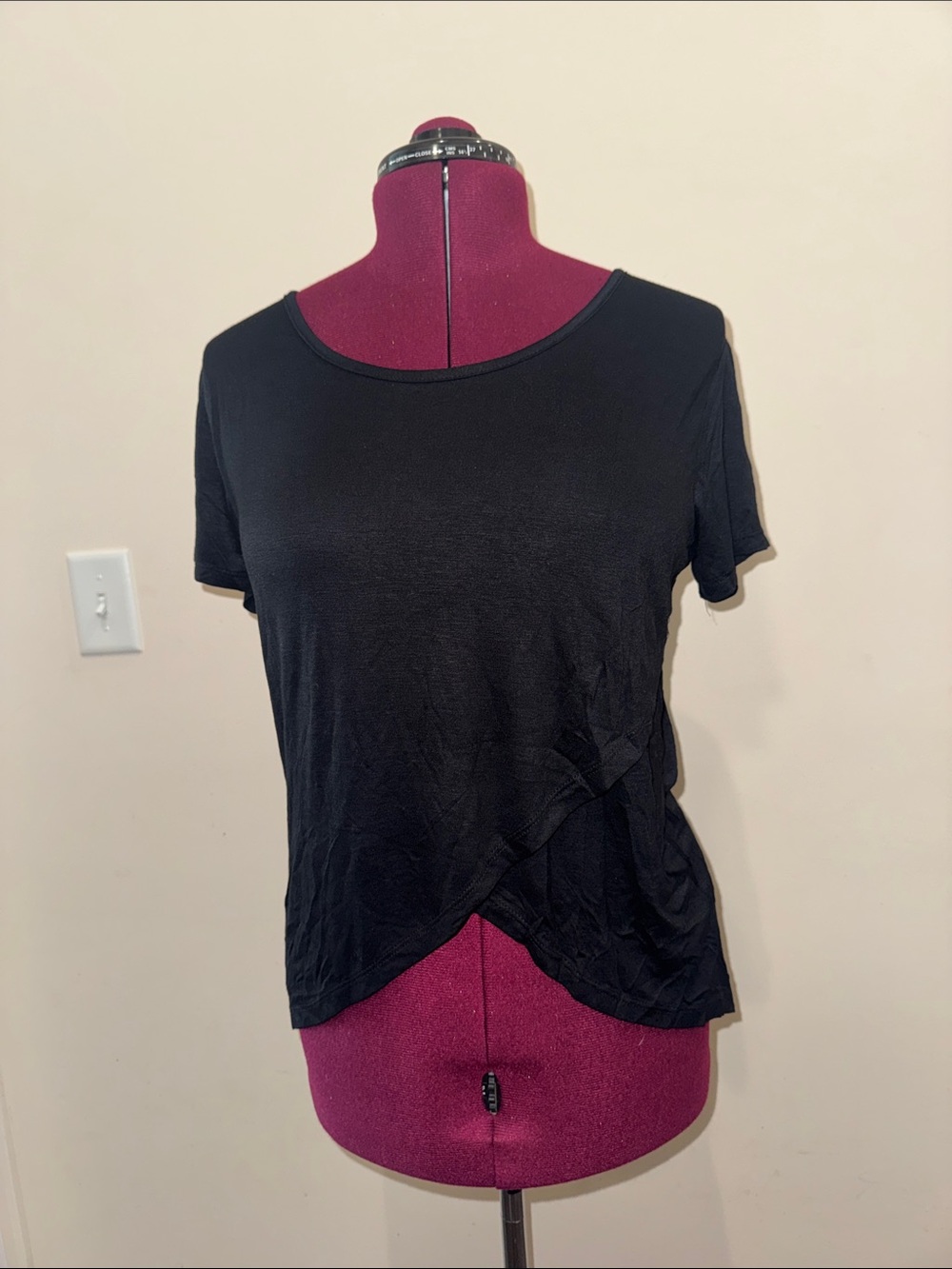 Rue21 Black Short Sleeve Wrap-Front Tee Lace Back